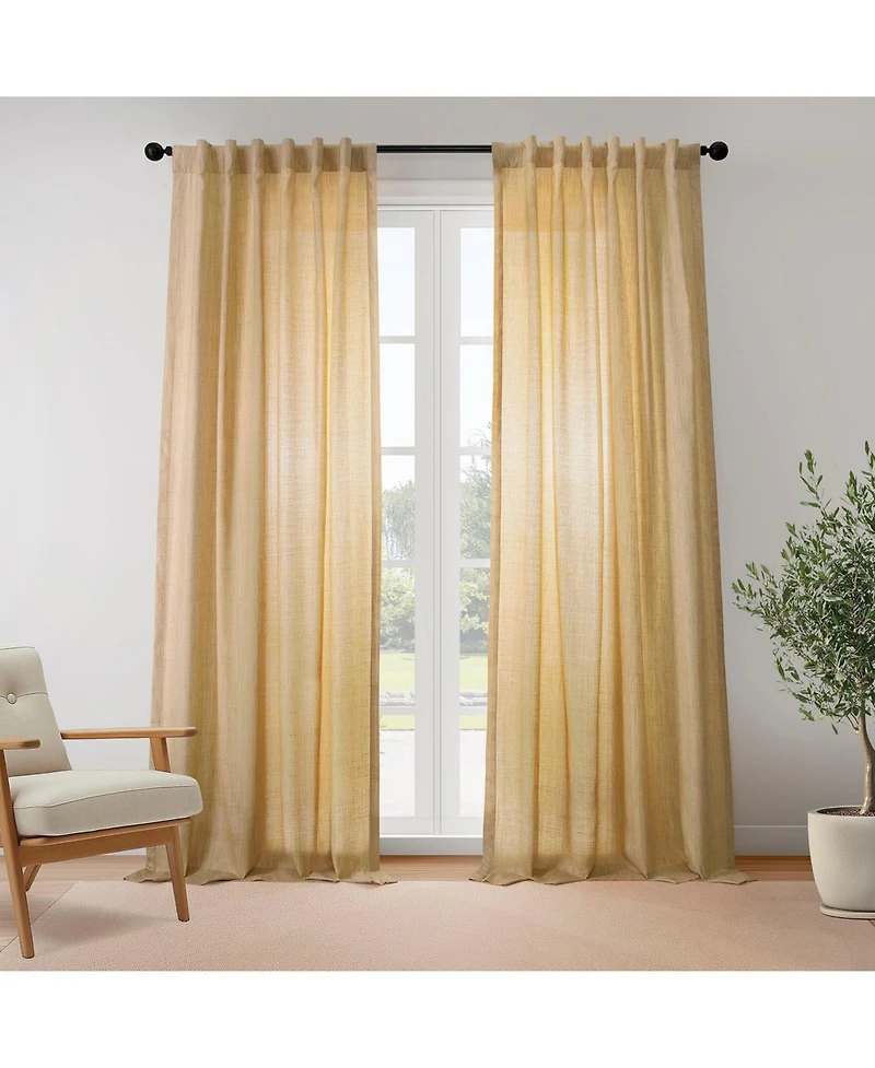 Rustic Weave Linen Curtains (2 Panels) Sheer Window Panel Set, Rod Pocket Curtains