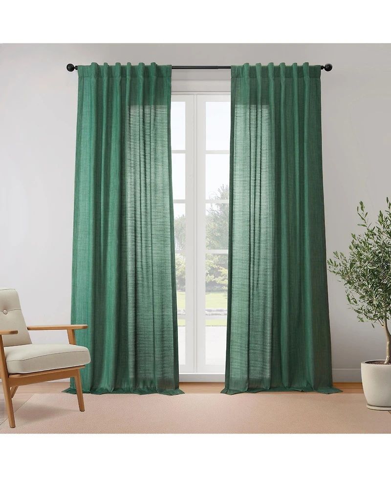 Rustic Weave Linen Curtains (2 Panels) Sheer Window Panel Set, Rod Pocket Curtains