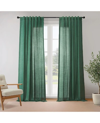Rustic Weave Linen Curtains (2 Panels) Sheer Window Panel Set, Rod Pocket Curtains