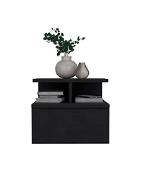 Minimalist Floating Faux Wood Nightstand with Storage Drawer