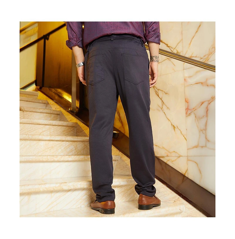 Campus Sutra Men's Midnight Black Panel-Waffle Chino Trousers