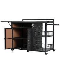 Outdoor Kitchen Island with Storage & Foldable Table