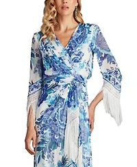 Tadashi Shoji Women's Mair Floral Print Tassel Fringe Wrap Dress