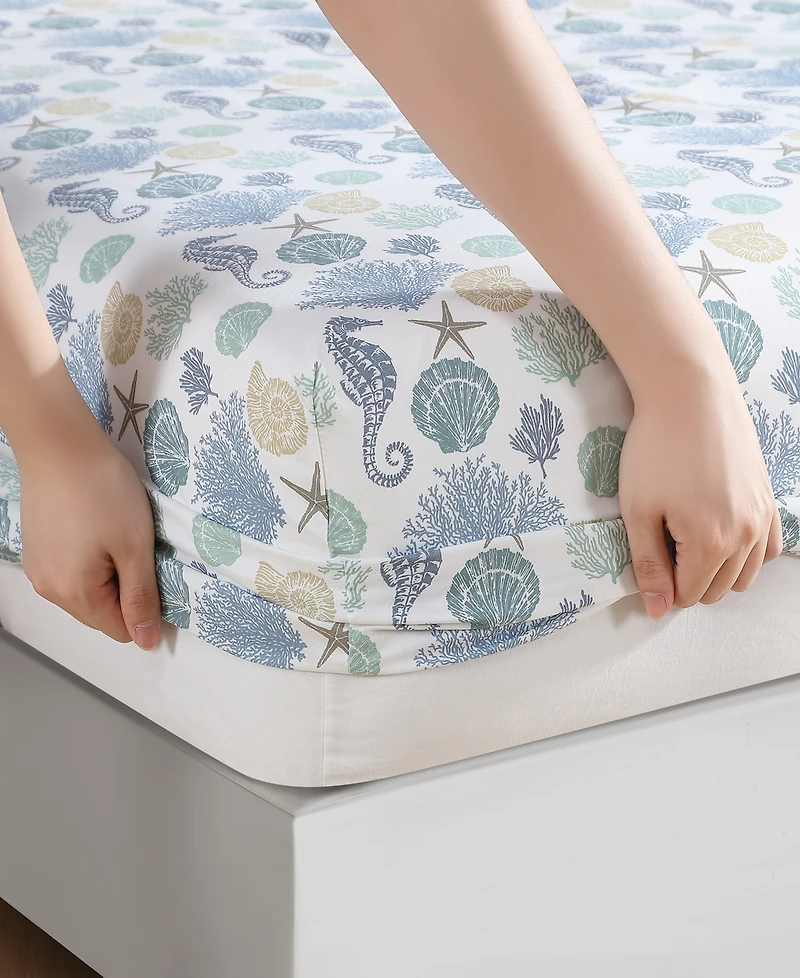 Beatrice Home Fashions Coastal Printed 4-Pc. Sheet Set