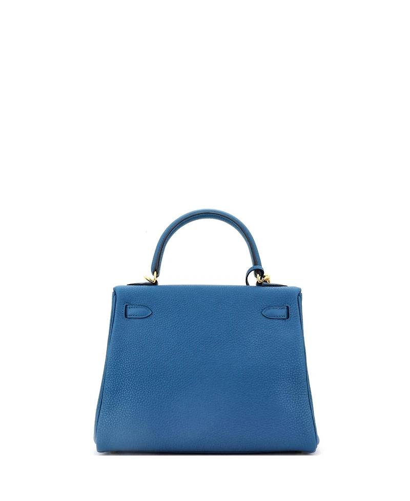 Pre-Owned Hermes Kelly 25 Handbag Blue Togo with Gold Hardware