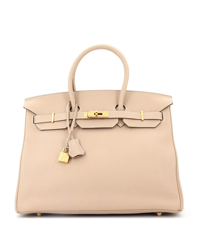 Pre-Owned Hermes Birkin 35 Handbag Light Clemence with Gold Hardware