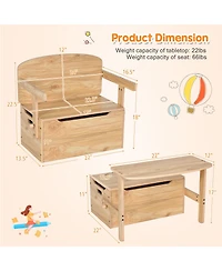 3-in-1 Kids Convertible Storage Bench Wood Activity Table and Chair Set