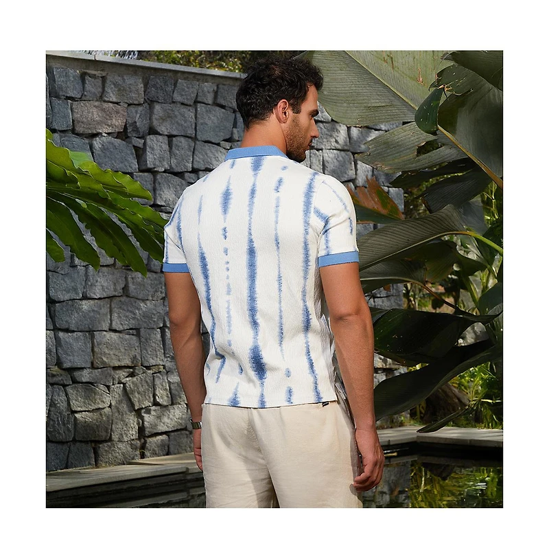 Campus Sutra Men's Powder Blue & Daisy White Tie-Dye Tactile Polo T-Shirt