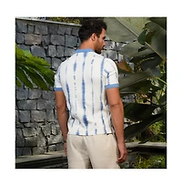 Campus Sutra Men's Powder Blue & Daisy White Tie-Dye Tactile Polo T-Shirt