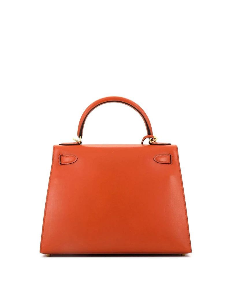 Pre-Owned Hermes Kelly 28 Handbag Orange Tadelakt with Gold Hardware
