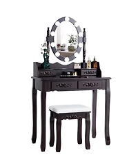 Makeup Dressing Table with Touch Switch Lighted Mirror and Cushioned Stool