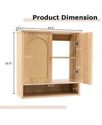 Bathroom Wall Cabinet with Pe Rattan Doors and Adjustable Shelves