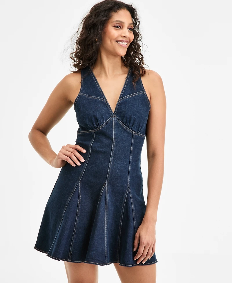 Bar Iii Women's Denim Godet Mini Dress, Exclusively at Macy's