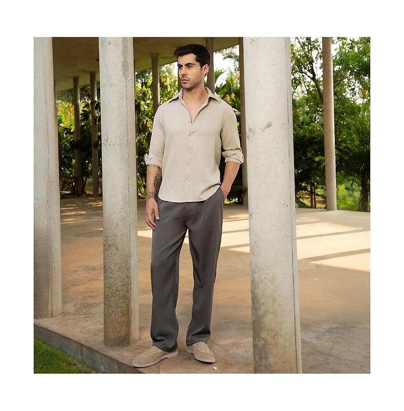 Campus Sutra Men's Charcoal Black Straight Pleated Trousers