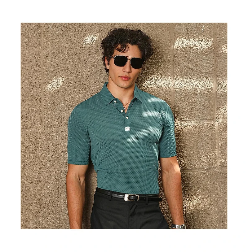 Campus Sutra Men's Emerald Green Warp-Tactile Polo T-Shirt
