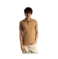 Campus Sutra Men's Buff Beige Intertwine-Textured Polo T-Shirt