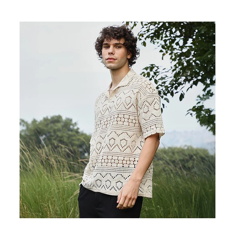 Campus Sutra Men's Off-White Bohemian Oversized Polo T-Shirt