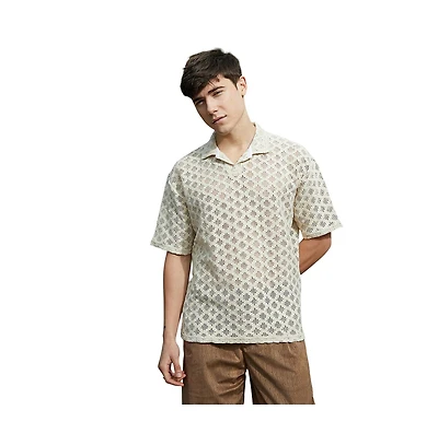 Campus Sutra Men's Off-White Oblique Oversized Polo T-Shirt