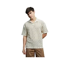 Campus Sutra Men's Off-White Oblique Oversized Polo T-Shirt
