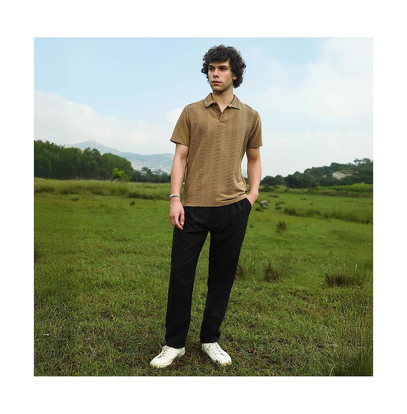 Campus Sutra Men's Ash Brown Flatten-Ruched Polo T-Shirt