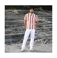 Campus Sutra Men's Nude Pink & Cream White Awning-Striped Polo T-Shirt