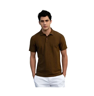 Campus Sutra Men's Mocha Brown Flatten-Ruched Polo T-Shirt