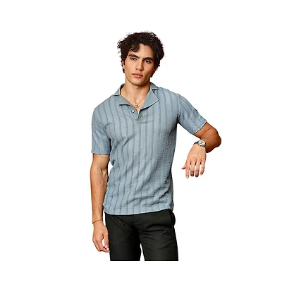 Campus Sutra Men's Icy Blue Wicker-Tactitle Polo T-Shirt