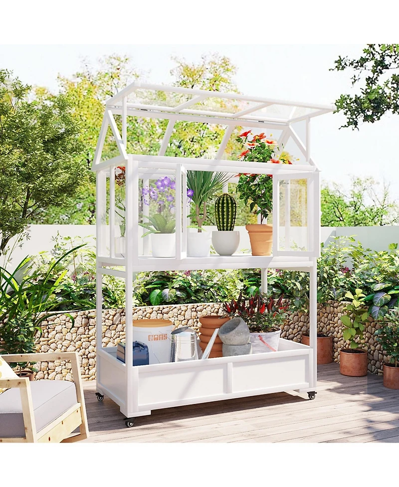 Portable Cold Frame Greenhouse with Wheels & Storage