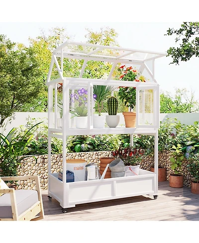 Portable Cold Frame Greenhouse with Wheels & Storage