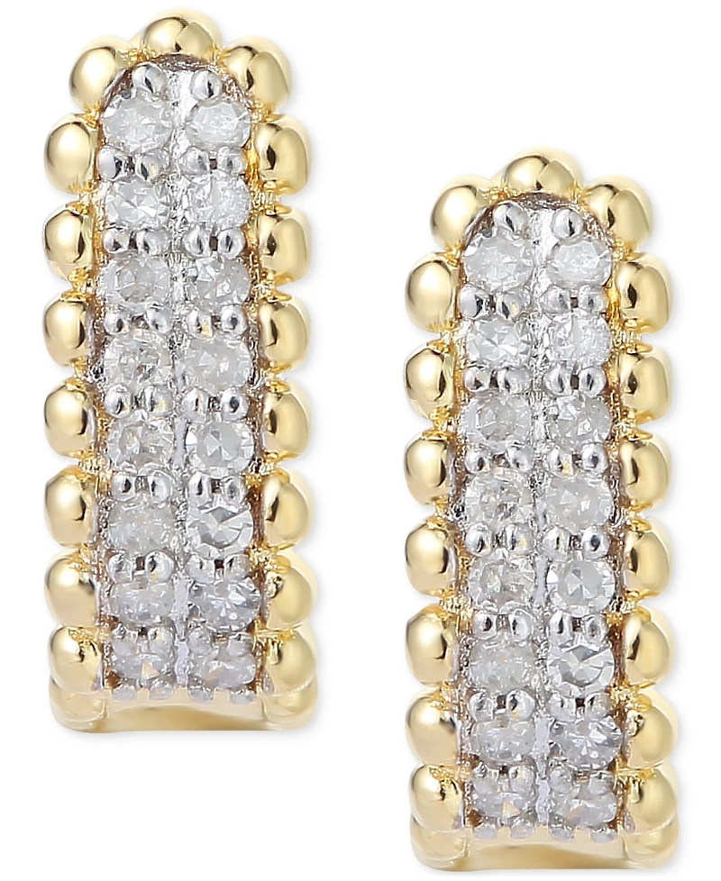 Diamond Bead Leverback Hoop Earrings (1/6 ct. t.w.) Sterling Silver or 14k Gold-Plated