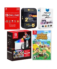Nintendo Switch Oled Console Mario Kart 8 Bundle with Animal Crossing New Horizons, Nso 12 Month Family Membership