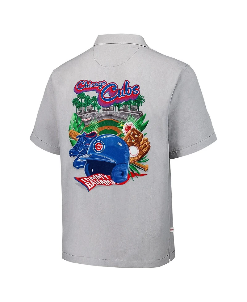 Tommy Bahama Men's Gray Chicago Cubs Hit and Run Silk Camp Button-Up Shirt