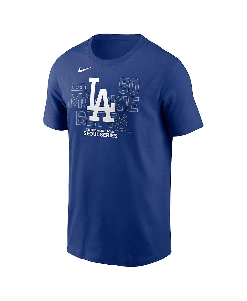 Nike Men's Mookie Betts Royal Los Angeles Dodgers 2024 Mlb World Tour Seoul Series Player Name Number Event Stack T-Shirt