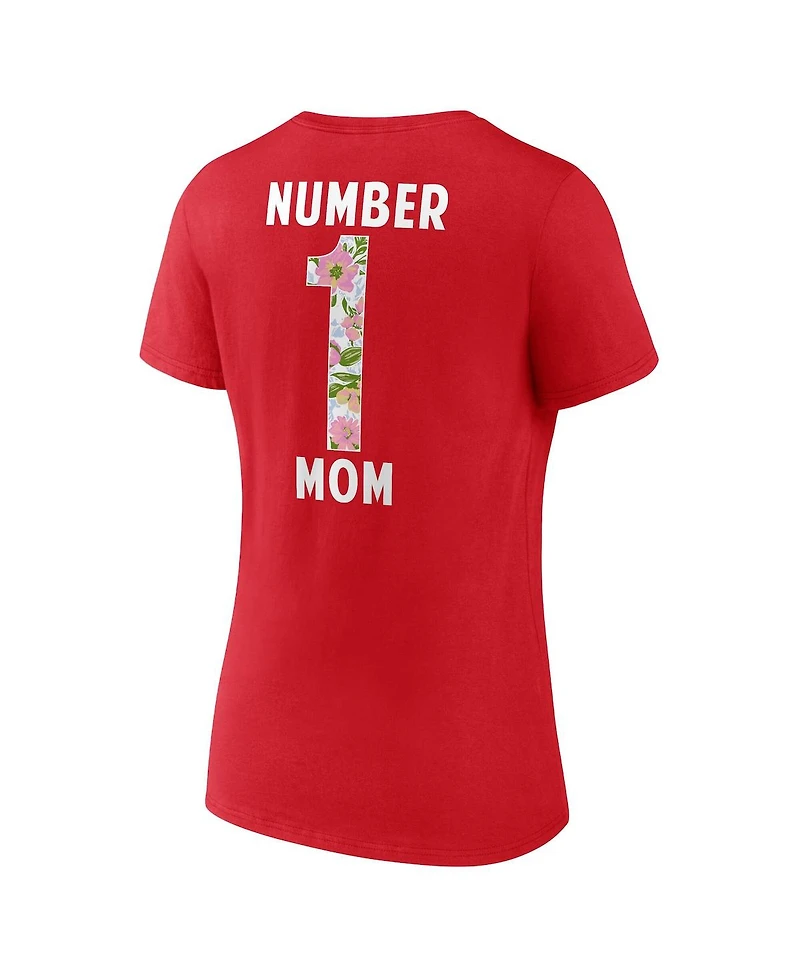 Logo Athletic Women's Red Kansas City Chiefs Number 1 Mom Floral V-Neck T-Shirt