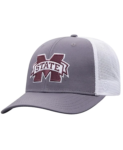 Top of the World Men's Gray/White Mississippi State Bulldogs Victory Baseline Trucker Adjustable Hat