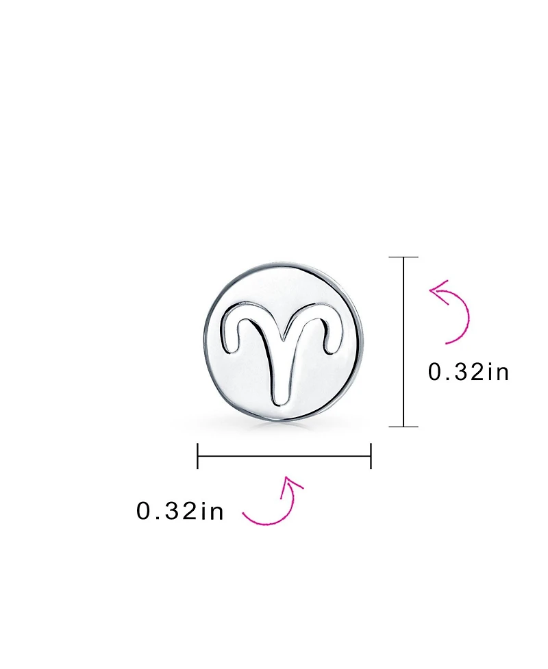 Bling Jewelry Tiny Simple Round Astrology Aries Horoscope Zodiac Stud Earrings Sterling Silver