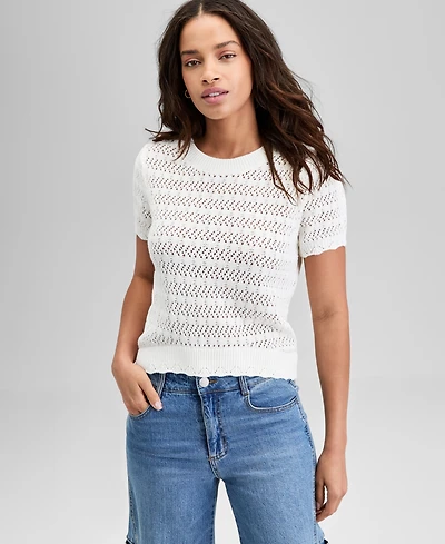 And Now This Women's Crewneck Pointelle Short-Sleeve Sweater, Exclusively at Macy's