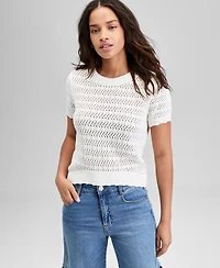And Now This Women's Crewneck Pointelle Short-Sleeve Sweater, Exclusively at Macy's
