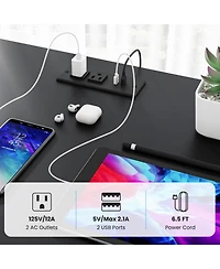 2-Person Reversible Computer Desk Long Office with Led Lights