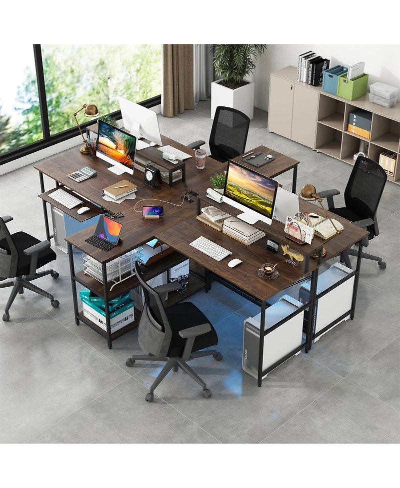 2-Person Reversible Computer Desk Long Office with Led Lights