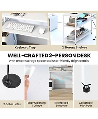 2-Person Reversible Computer Desk Long Office Desk with Led Lights