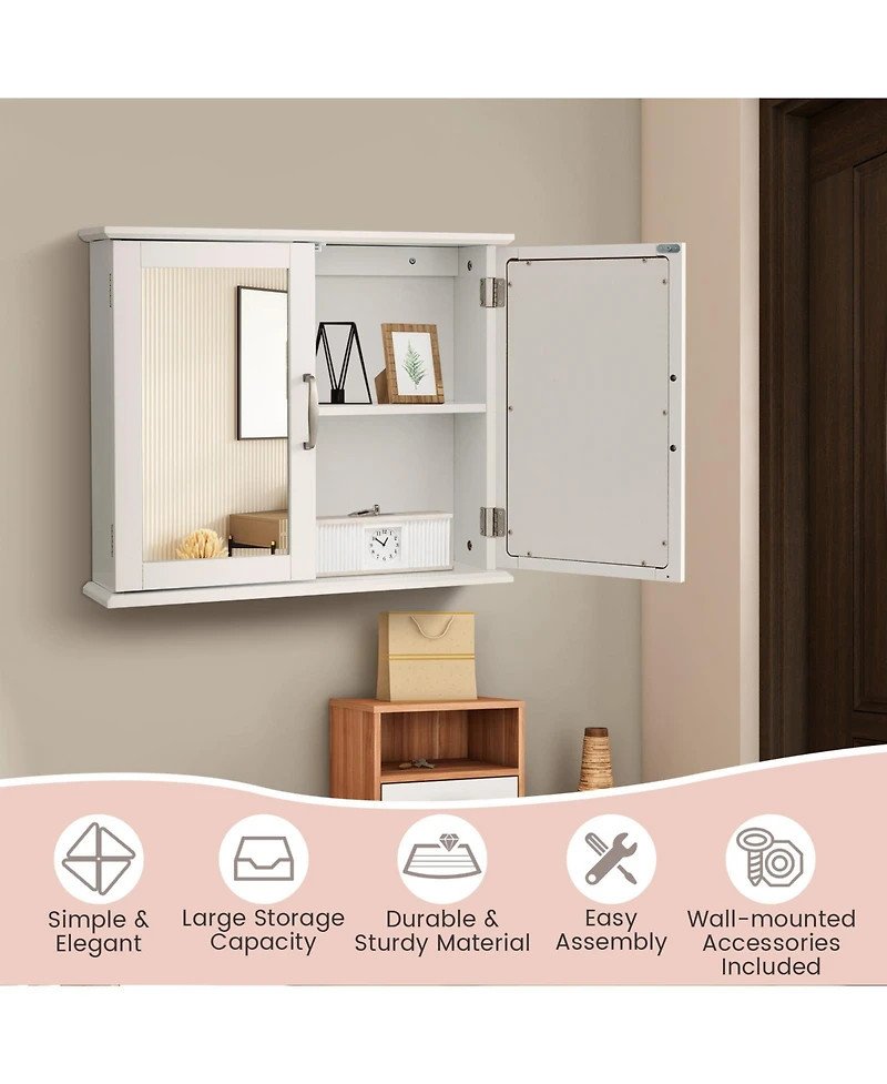 2-Tier Bathroom Wall-Mounted Mirror Storage Cabinet with Handles