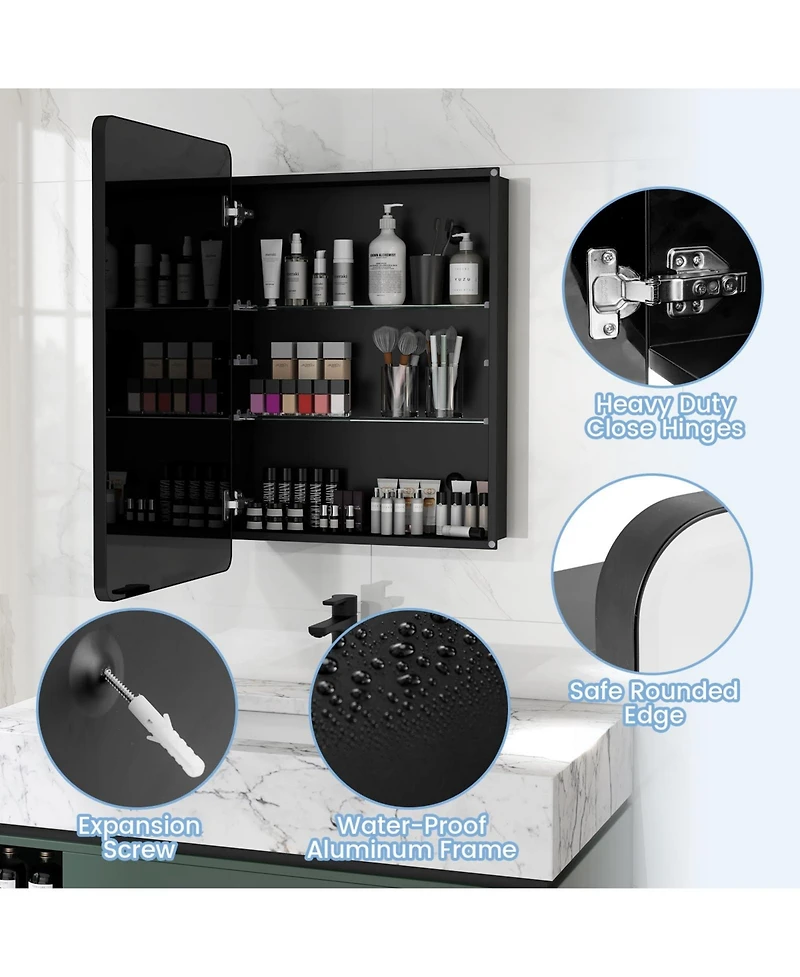 20 x30 Inch Multi-Functional Bathroom Mirror Cabinet with Adjustable Shelves