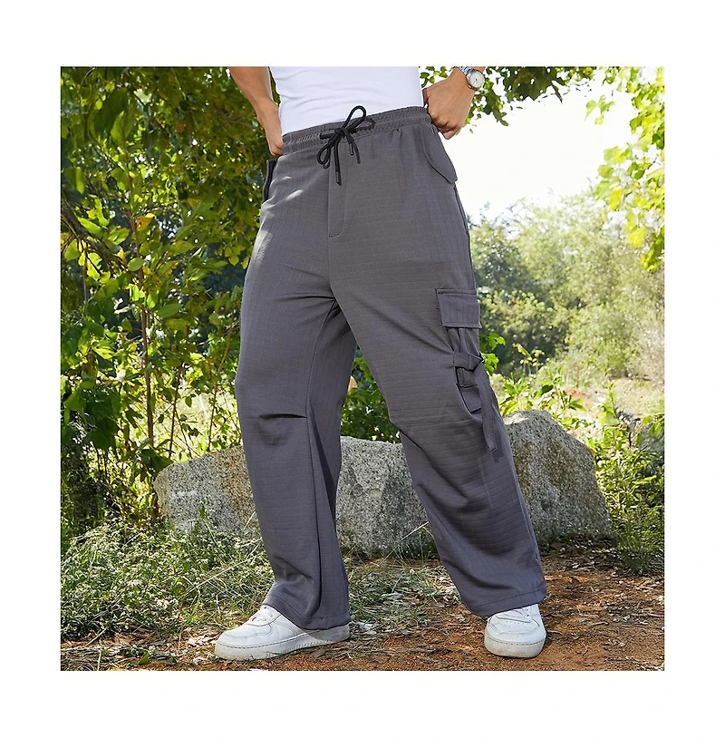 Campus Sutra Men's Moon Grey Checkered Baggy Cargo Pants