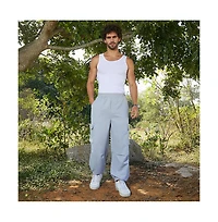 Campus Sutra Men's Cloud Grey Solid Parachute Cargo Pants