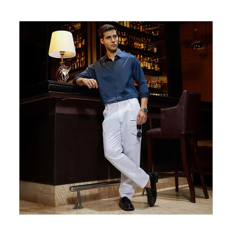 Campus Sutra Men's Cream White Ribbed-Pleated Chino Trousers