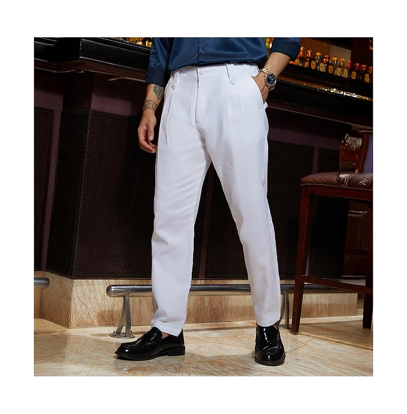 Campus Sutra Men's Cream White Ribbed-Pleated Chino Trousers