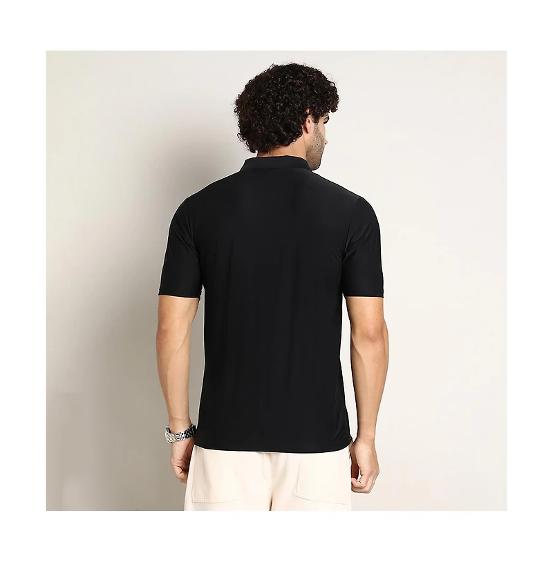 Campus Sutra Men's Obsidian Black Seamless Solid Polo T-Shirt