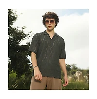 Campus Sutra Men's Juniper Green Honeycomb-Knit Polo T-Shirt