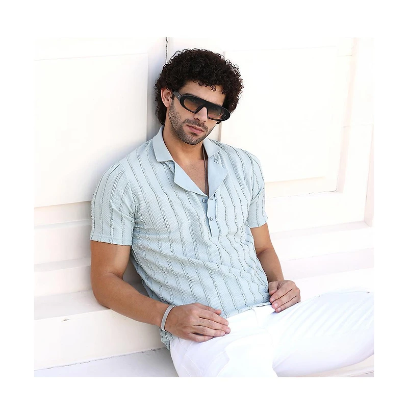 Campus Sutra Men's Mint Green Wicker-Tactile Polo T-Shirt